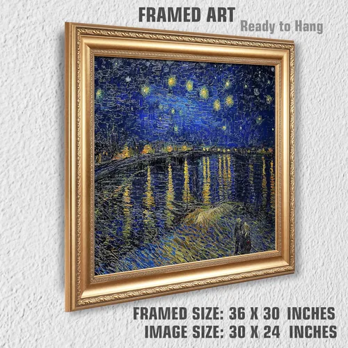 Miniatura 4 de A&T ARTWORK Noche estrellada sobre el Ródano de Vincent Van Gogh. Tamaño del marco: 36 x 30 pulgadas, tamaño de la imagen: 30 x 24 pulgadas