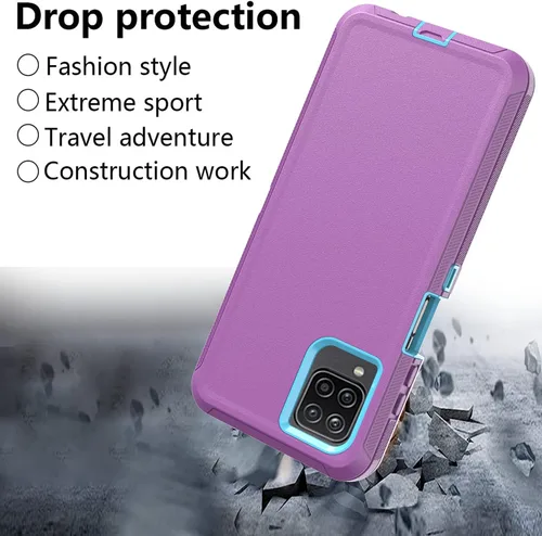 Miniatura 4 de Funda resistente para Samsung Galaxy A12, con clip, a prueba de golpes y caídas, a prueba de polvo, morado y azul cielo