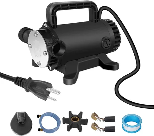 Bomba de transferencia de agua 115V 1/10 HP 260 GPH - Puertos de 3/4 pulgadas, manguera de succión, impulsor de repuesto - Nuevo modelo-Negro