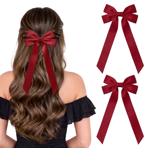 Miniatura 11 de Lazos de satén sedoso y pinzas de cocodrilo, soportes para cola de caballo de cinta negra, accesorios para el cabello para mujeres, niñas, niños