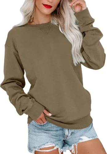 Miniatura 27 de Bingerlily Sudadera casual de manga larga para mujer, cuello redondo, linda sudadera pullover de ajuste relajado, tops Azul