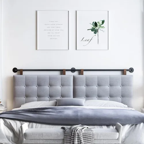 Miniatura 4 de Cabecera para cama tamaño King, cabecera montada en la pared con tapicería de lino fino y acolchado de botones, altura ajustable para dormitorio Gris