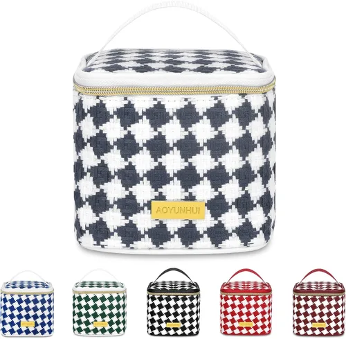 Miniatura 9 de AOYUNHUI Bolsa de maquillaje, bolsa de cosméticos portátil con asa, bolsa de gran capacidad, bolsa con cremallera, organizador de cosméticos