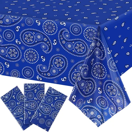 Miniatura 23 de Tatuo Mantel de fiesta del oeste con estampado de cachemira, mantel de bandana, mantel de plástico rectangular con flores para fiesta temática
