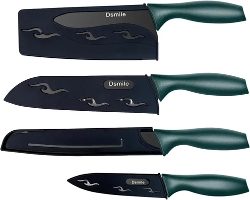 Miniatura 8 de Dsmile - Juego de 4 cuchillos de cocina, cuchillos de acero inoxidable negros con fundas para cuchillos, hojas de acero inoxidable con revestimiento