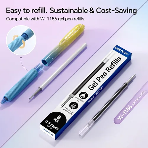 Miniatura 5 de WRITECH Bolígrafos de gel de punta fina: 1.0mm tinta negra retráctil 4 unidades escritura suave con barril de color degradado estético para diario