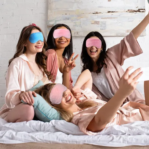 Miniatura 6 de Geyoga 8 máscaras de ojos de felpa a granel para dormir, máscara de ojos de piel sintética, recuerdos de fiesta de pijamas, máscaras para mujeres