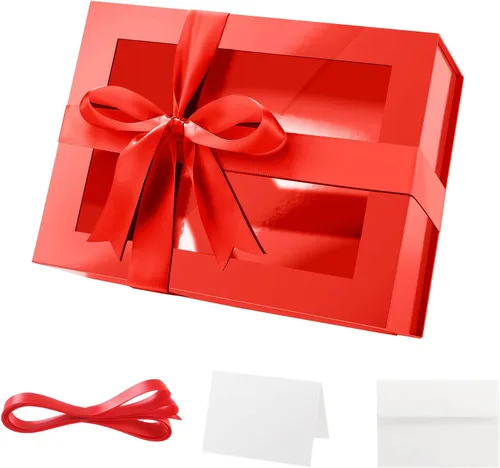 Miniatura 7 de PACKQUEEN 5 cajas de regalo negras grandes con ventanas, 13.5 x 9 x 4.1 pulgadas, cajas de regalo con ventanas transparentes para regalos que