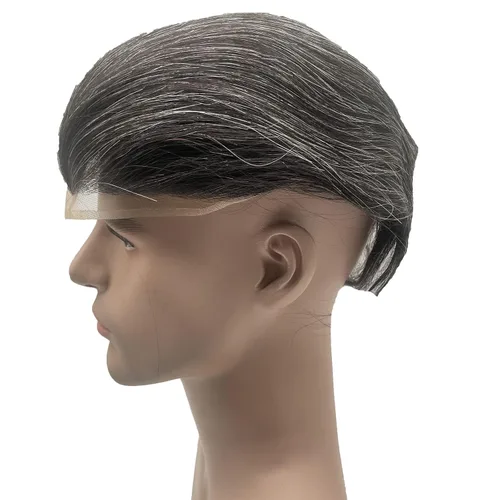 Miniatura 2 de 1B20 unidades de cabello gris Toupee para hombres piezas para hombre NLW sistema de reemplazo de heredero humano europeo para hombres 10x8 "toupee