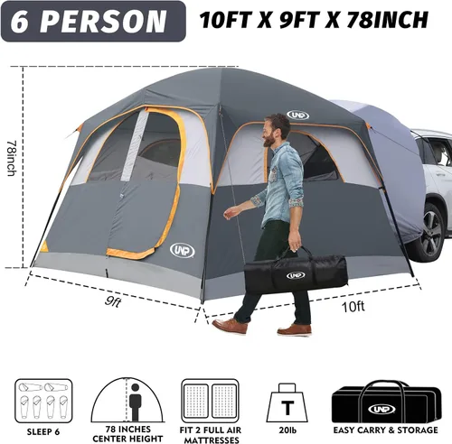 Miniatura 2 de UNP Tienda de campaña SUV para acampar, tienda de campaña SUV para 6 personas con portón trasero - fácil instalación con sobretecho, 10'x9'x78in(H)