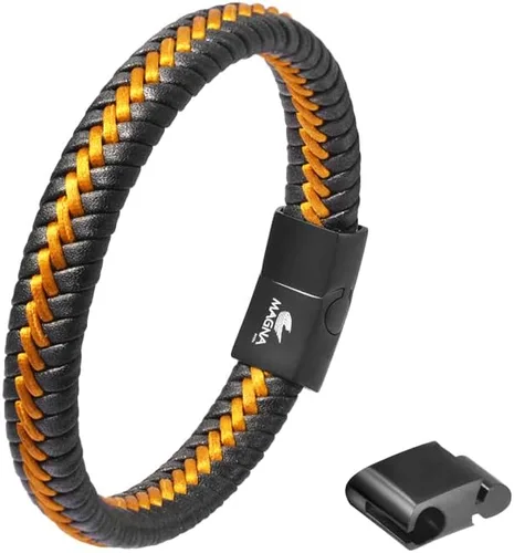 Miniatura 3 de Magna Steel Pulsera trenzada de cuero genuino para hombre con cierre magnético