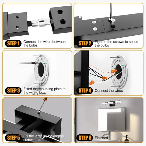Miniatura 6 de Lámparas LED modernas para baño, 3 luces regulables con 5 modos de color, accesorios de iluminación de pared de baño acrílico negro mate sobre