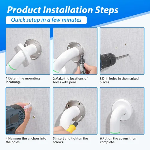 Miniatura 5 de Paquete de 2 barras de agarre para ducha de 16 pulgadas, barras de agarre para baño con agarre antideslizante y círculos luminosos de seguridad