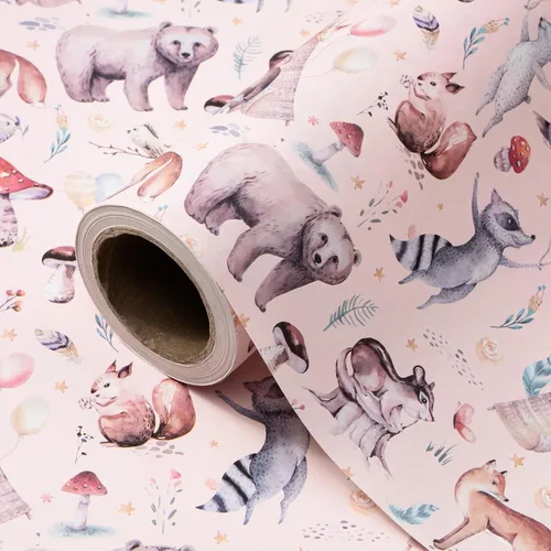 Miniatura 7 de WRAPAHOLIC Rollo de papel de regalo Kraft Animal - Mini Rollo - 17 pulgadas x 16.5 pies - Diseño de mono, elefante y dinosaurio lindos, perfecto