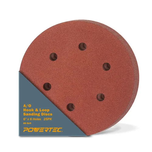 Miniatura 26 de POWERTEC 60 grano, 50 unidades, discos de lijado de 6 pulgadas – Gancho y bucle, almohadillas de lijadora orbital de óxido de aluminio de 6