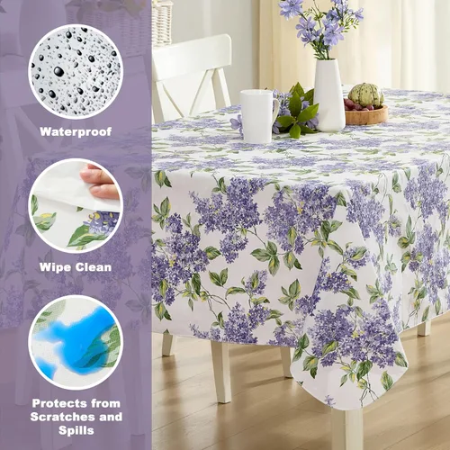 Miniatura 3 de Lilac Fields - Mantel pesado de franela de vinilo calibre 4, diseño floral de lilas moradas para interiores y exteriores, picnic, cocina, comedor