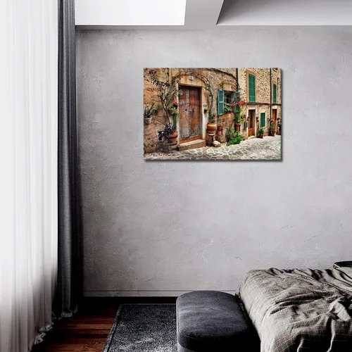 Miniatura 2 de Arte de pared toscano, calles italianas del antiguo mediterráneo, lienzo para pared, pintura de la imagen, impresión sobre lienzo, arquitectura