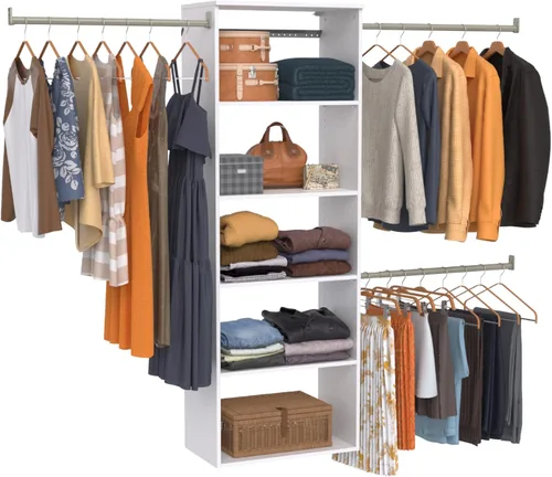 Miniatura 4 de ClosetMaid SuiteSymphony - Kit de armario colgante incluye (1) torre, (3) varillas para armario y (6) estantes, color blanco