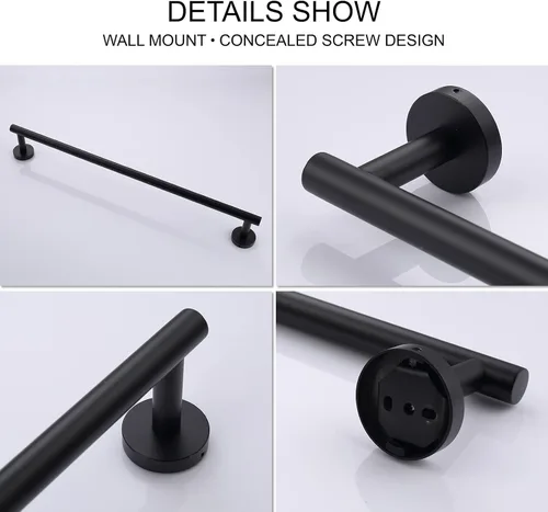 Miniatura 6 de TASTOS Toallero de baño de 23.6 pulgadas, color negro mate, acero inoxidable SUS304 de alta calidad, estilo redondo, soporte resistente, barra
