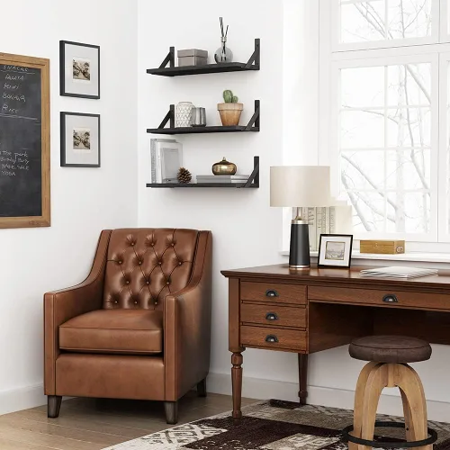 Miniatura 3 de Forbena Juego de 3 estantes flotantes negros para baño, estantes de madera para libros, estante rústico para almacenamiento, organizador de baño
