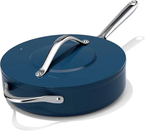 CookinCraze Sartén Salteadora Antiadherente de Cerámica con Tapa (4.5 qt, 11") Sartén Profunda para Freír para Todas las Estufas Sartén No Tóxica