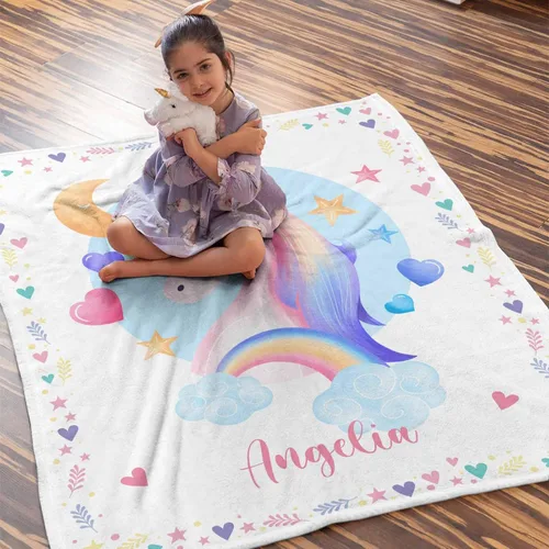 Miniatura 130 de Artsadd Manta de bebé personalizada para niños y niñas con nombre, manta personalizada con nombre de bebé con patrón de unicornio, manta