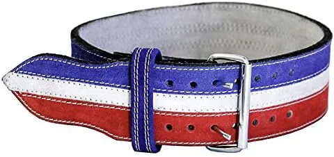 Ader - Cinturón de cuero para levantamiento de pesas, 4 pulgadas, rojo/blanco/azul