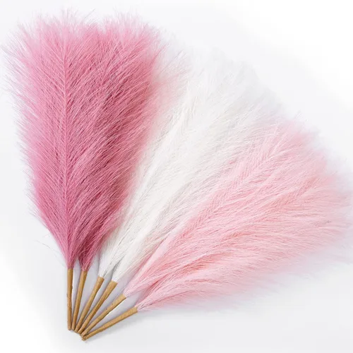 Miniatura 21 de Serwalin 12 piezas de hierba de Pampas rosa, decoración de hierba de Pampas falsa rosa de 17.7 pulgadas, hierba de Pampas artificial corta rosa Un