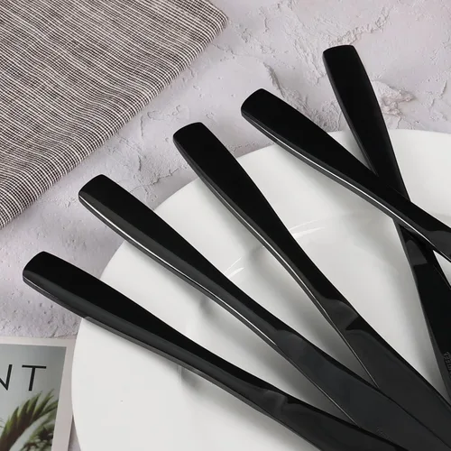 Miniatura 4 de Vababa 16 cuchillos de cena de acero inoxidable con acabado espejo, cuchillos de cena, color negro Mirror Finished, Premium Stainless Steel
