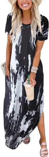 Miniatura 2 de ANRABESS - Vestido largo de playa de verano con bolsillos, suelto, informal, de manga corta, para mujer