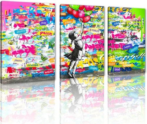 Miniatura 7 de 3 paneles divertidos de Banksy Graffiti Street Wall Art Cuadros de graffiti, autobús, metro, obras de arte modernas para decoración de pared