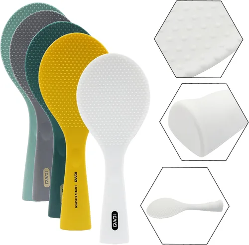 Miniatura 3 de Hitefu Cuchara de arroz de pie de silicona antiadherente, espátula profesional para servidor de papas resistente al calor (1 paquete, blanco)