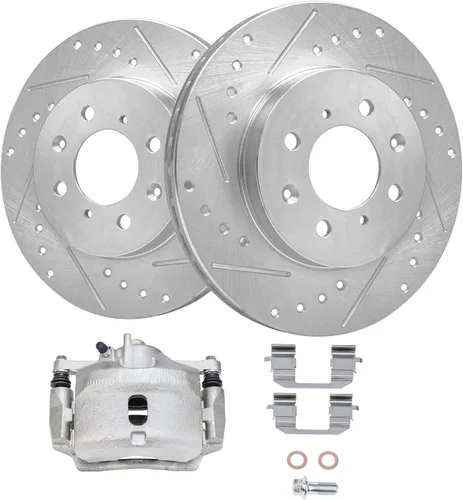 Miniatura 22 de Detroit Axle - Rotores de freno traseros perforados y ranurados + Reemplazo de calibrador de freno de disco trasero derecho para Acura TL Honda