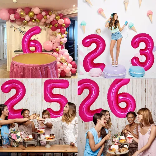 Miniatura 6 de Globo gigante de 40 pulgadas color rosa intenso número 0, dígito jumbo 0 de lámina de mylar, helio rosa 0 globos para niños, suministros