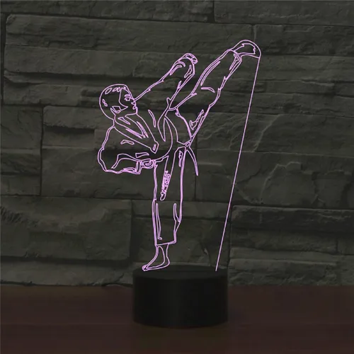 Miniatura 5 de Luz nocturna 3D para niños, lámpara LED de karate taekwondo con control remoto, 16 colores cambiantes, acrílico, regalo de cumpleaños para niños