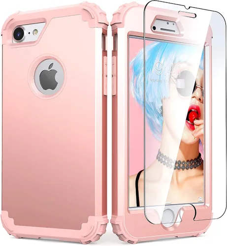Miniatura 35 de IDweel Funda para iPhone 8, para iPhone 7 con protector de pantalla, 3 en 1, híbrida resistente a prueba de golpes, funda de policarbonato duro