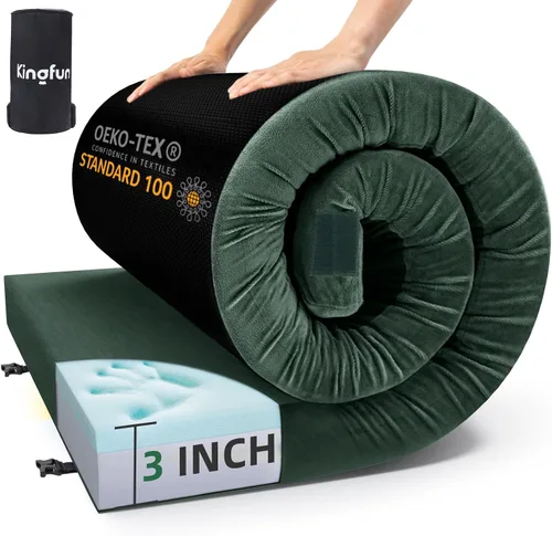 Miniatura 9 de Kingfun Colchón de espuma viscoelástica CertiPUR-US de 3 pulgadas, impermeable, enrollable, tapete grueso para dormir para tienda de campaña