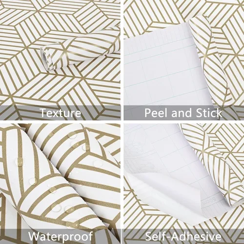 Miniatura 4 de Wenmer - Papel tapiz con estampado geométrico hexagonal de 17.71 x 708 pulgadas, papel adhesivo extraíble, autoadhesivo, vinilo para uso doméstico