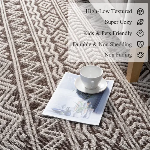 Miniatura 5 de Alfombras de área de 8 x 10 pies, lavables a máquina, con textura neutra, bohemia, ultra suave, marroquí, ideal para dormitorio, comedor