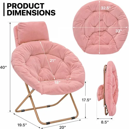 Miniatura 3 de MoNiBloom Silla redonda plegable de piel sintética con reposacabezas extraíble para adultos, marco de metal, de gran tamaño, cómoda, suave