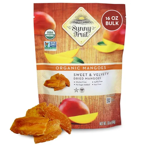 Miniatura 9 de Sunny Fruit Mangos secos orgánicos suaves – 1 bolsa (5 paquetes de porciones individuales) Sin conservantes, sulfuros o azúcar añadido Paquetes