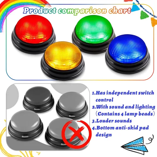 Miniatura 3 de BEAN LIEVE Paquete de 4 Zumbadores de Juego - Zumbador de Rivalidad Familiar con Luces y Sonidos, Zumbadores de Respuesta para Aula, Fiestas