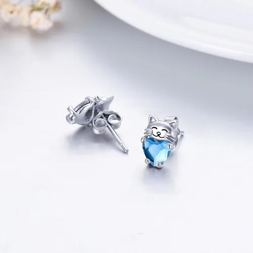 Miniatura 3 de Aretes de plata de ley 925 con diseño de gato, bonitos aretes de gato con diseño de gatito, joyería de regalo para mujeres y niñas, aretes