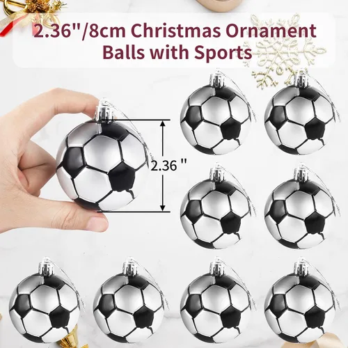 Miniatura 3 de Adornos de Navidad inastillables de fútbol - Decoración colgante mejorada de 9 piezas para árbol, decoraciones para exteriores seguras para niños