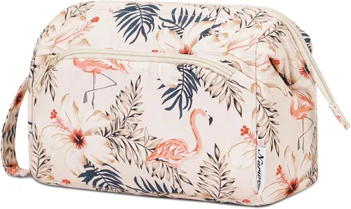 Miniatura 16 de Narwey - Bolsa grande de maquillaje con cremallera de apertura completa, organizador de cosméticos de viaje para mujeres y niñas, Azul grisáceo.