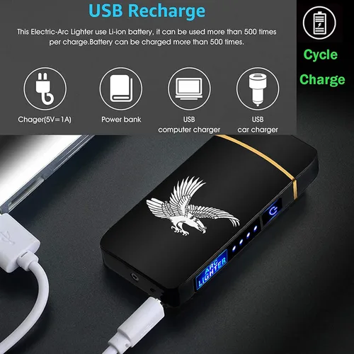 Miniatura 7 de T3-Tiger - Encendedor de arco inteligente, recargable por USB, resistente al viento, sin llama, encendedor de plasma ligero para fuego, barbacoas
