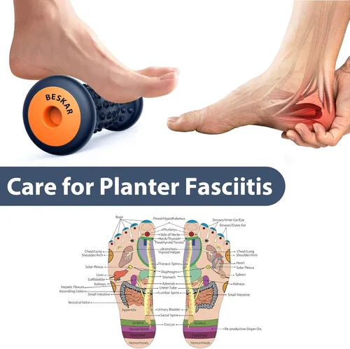 Miniatura 3 de BESKAR Rodillo de masaje para los pies para alivio de fascitis plantar, herramienta portátil de reflexología, rodillos de masaje de punto de Azul