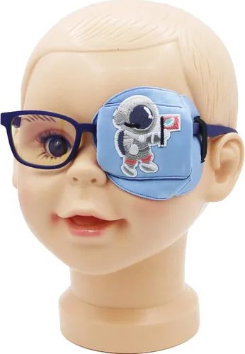 Astropic Parche de seda 3D para niños | Parche de ojos para niños para gafas | Parche médico para niños con ojo perezoso (azul - astronauta, ojo