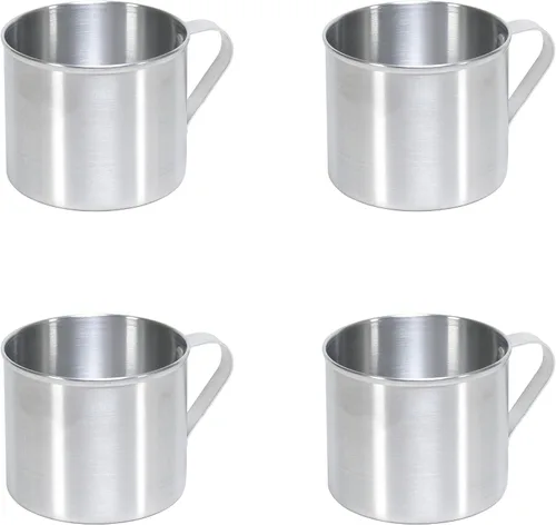 IMUSA Paquete de 4 tazas de aluminio de 0.7 cuartos de galón para uso en estufa o campamento, color plateado