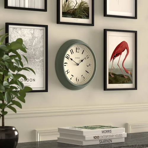 Miniatura 4 de JONES CLOCKS® Serenity - Reloj de pared Reloj redondo clásico 12 pulgadas Gris medio Números arábigos bonitos Diseño decorativo ideal